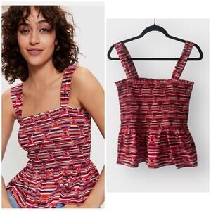 NEW Loft Ikat Smocked Peplum Cami Top, Medium